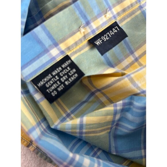 Faconnable Mens XL Yellow & Blue Plaid Button-Up Shirt 100% Cotton Long Sleeve - Picture 4 of 7